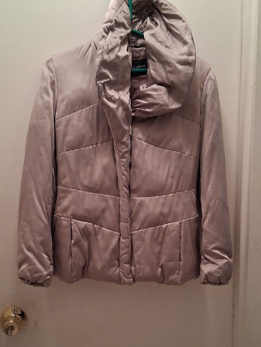 Emporio Armani Light Taupe Satin Quilted Puffer Jacket * Small